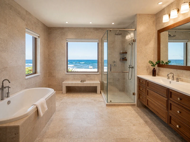 Laguna Beach master bathroom after spa-style renovation
