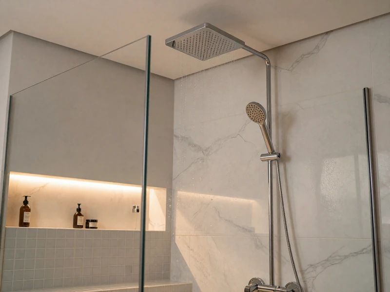 Luxury walk-in shower with rain head and body jets